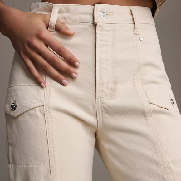 PAIGE Alexis High-Rise Tapered Cream Cargo Jeans NWTs - Picture 2 of 16